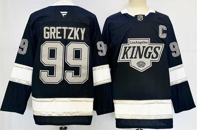 Mens Los Angeles Kings #99 Wayne Gretzky Black 2024-25 Home With C Patch Stitched Hockey Jersey->los angeles kings->NHL Jersey